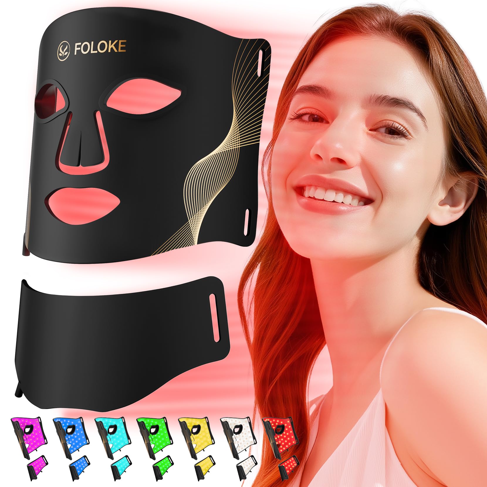 FOLOKE LED light therapy mask worn on the face for at home skincare routine