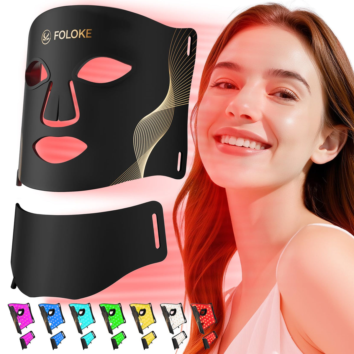 FOLOKE LED light therapy mask worn on the face for at home skincare routine