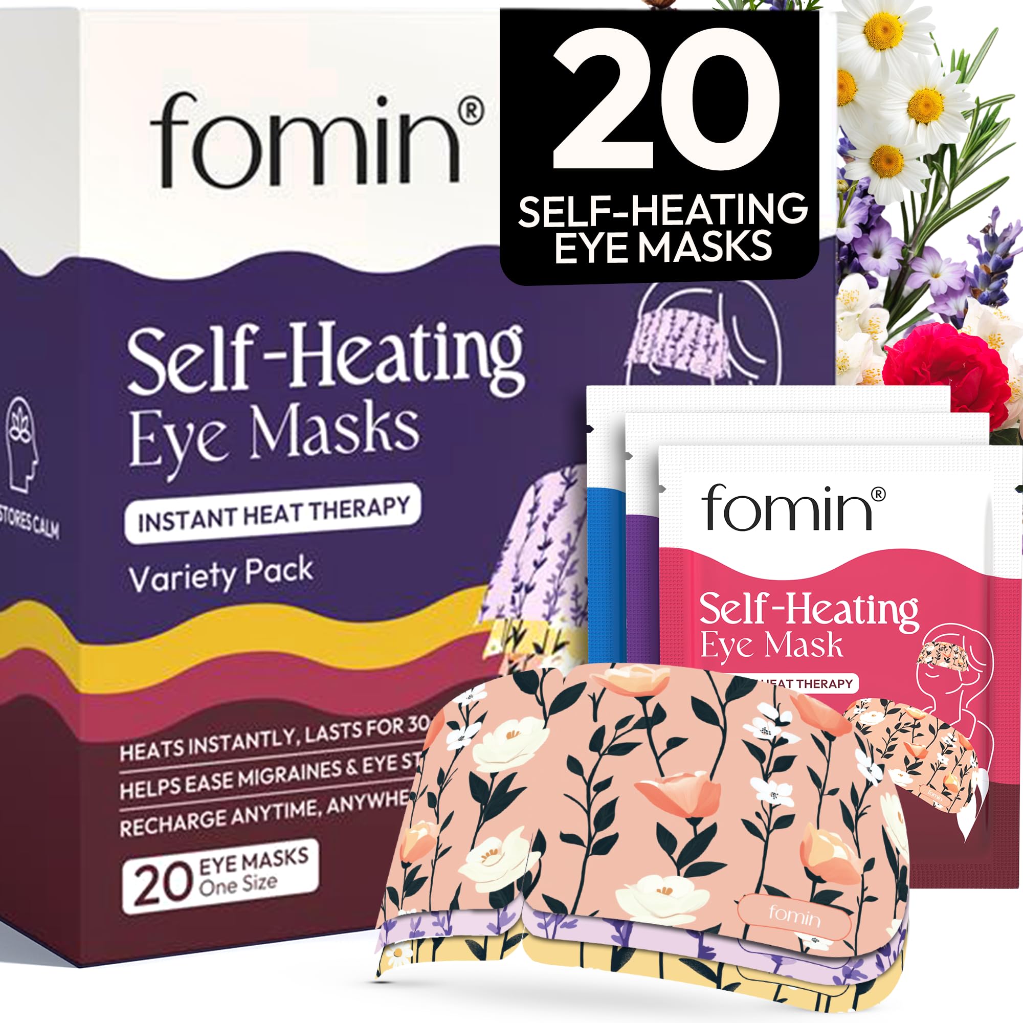 FOMIN mascarilla ocular térmica desechable, uso en dos pasos para relajar la vista.