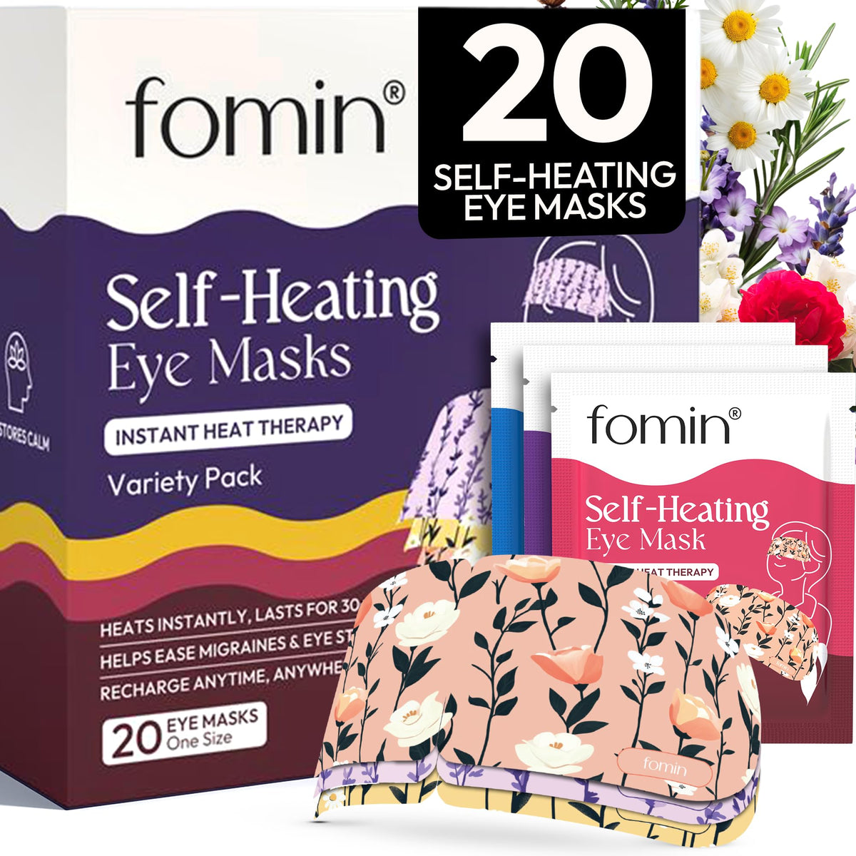 FOMIN mascarilla ocular térmica desechable, uso en dos pasos para relajar la vista.