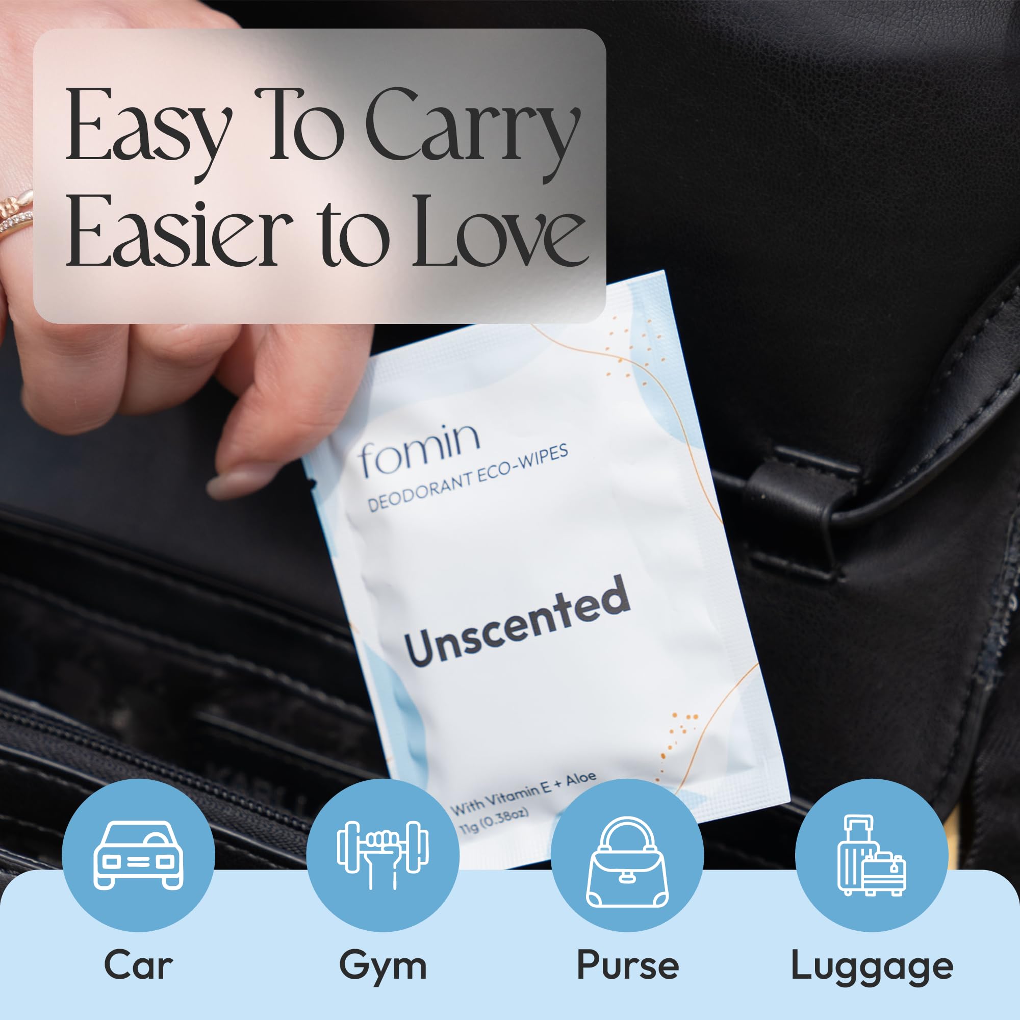 FOMIN Travel Deodorant Wipes biodegradable packaging supports eco-friendly daily routines.