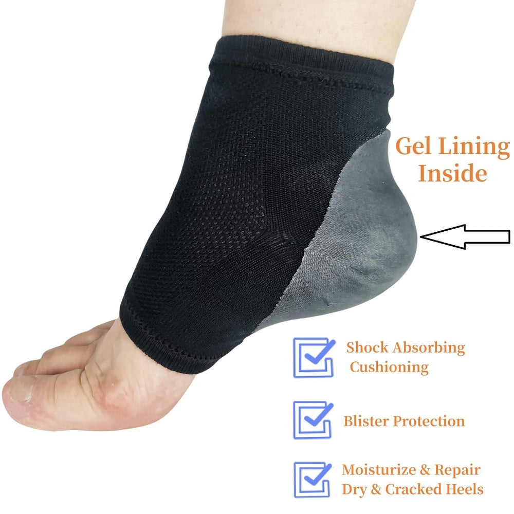 FonsBleaudy gel heel sock gel lining cushions the heel and dampens dry skin.
