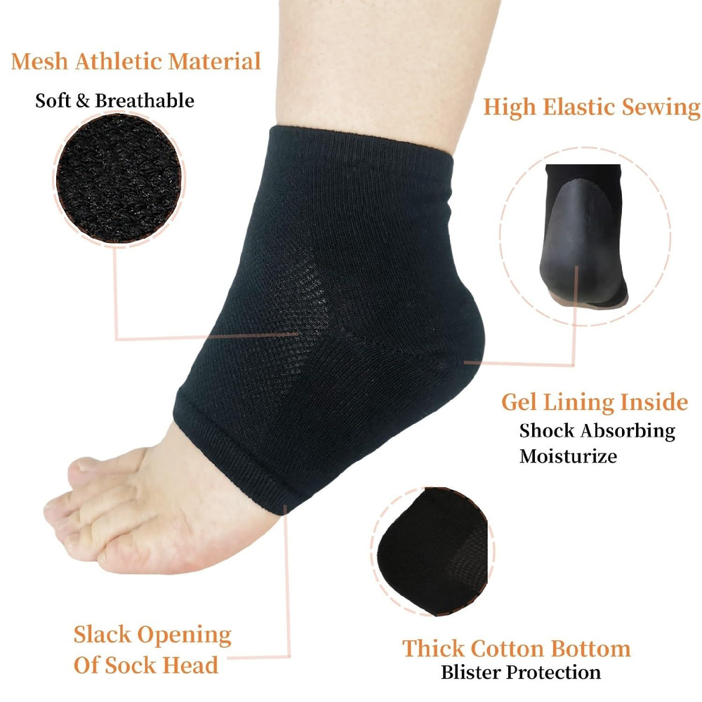 FonsBleaudy gel heel sock top mesh breathable fabric keeps feet cool during activity.