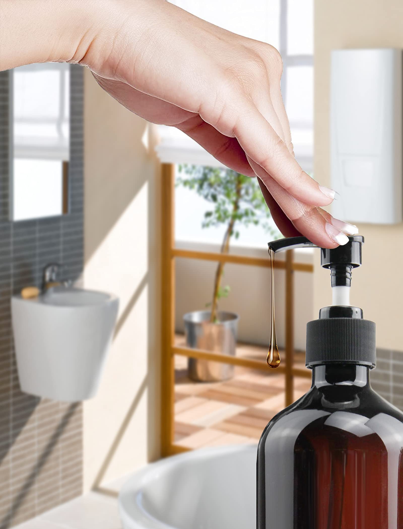 FOOCHY pump dispenser on amber bottle for controlled dispensing on the go.