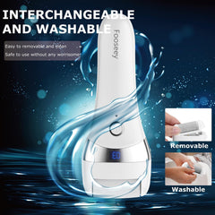 Fooseey electric foot file adjustable-speed dial demonstrating 1900-2300 RPM range.