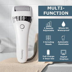 Fooseey waterproof IPX7 foot file close-up demonstrates easy cleaning and splash-safe use.