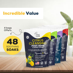 FOOT CURE athletes-foot-relief soak image suggests comfortable, healthier feet without harsh chemicals.