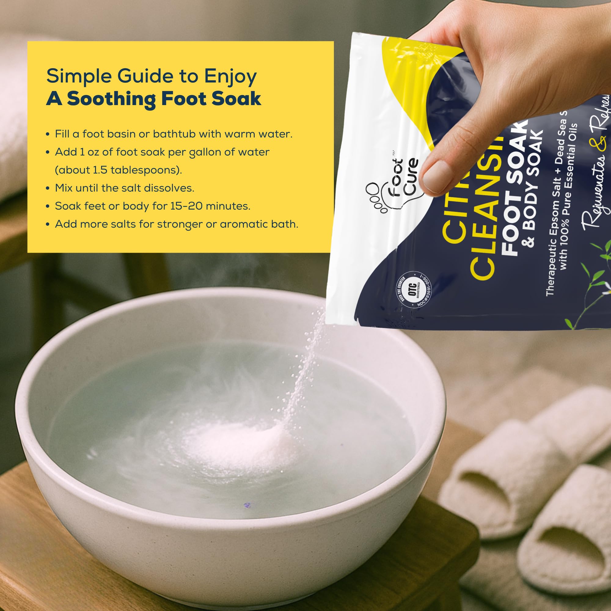 Foot Cure Citrus Detox foot soak ingredients close-up highlights coconut oil and essential oils.