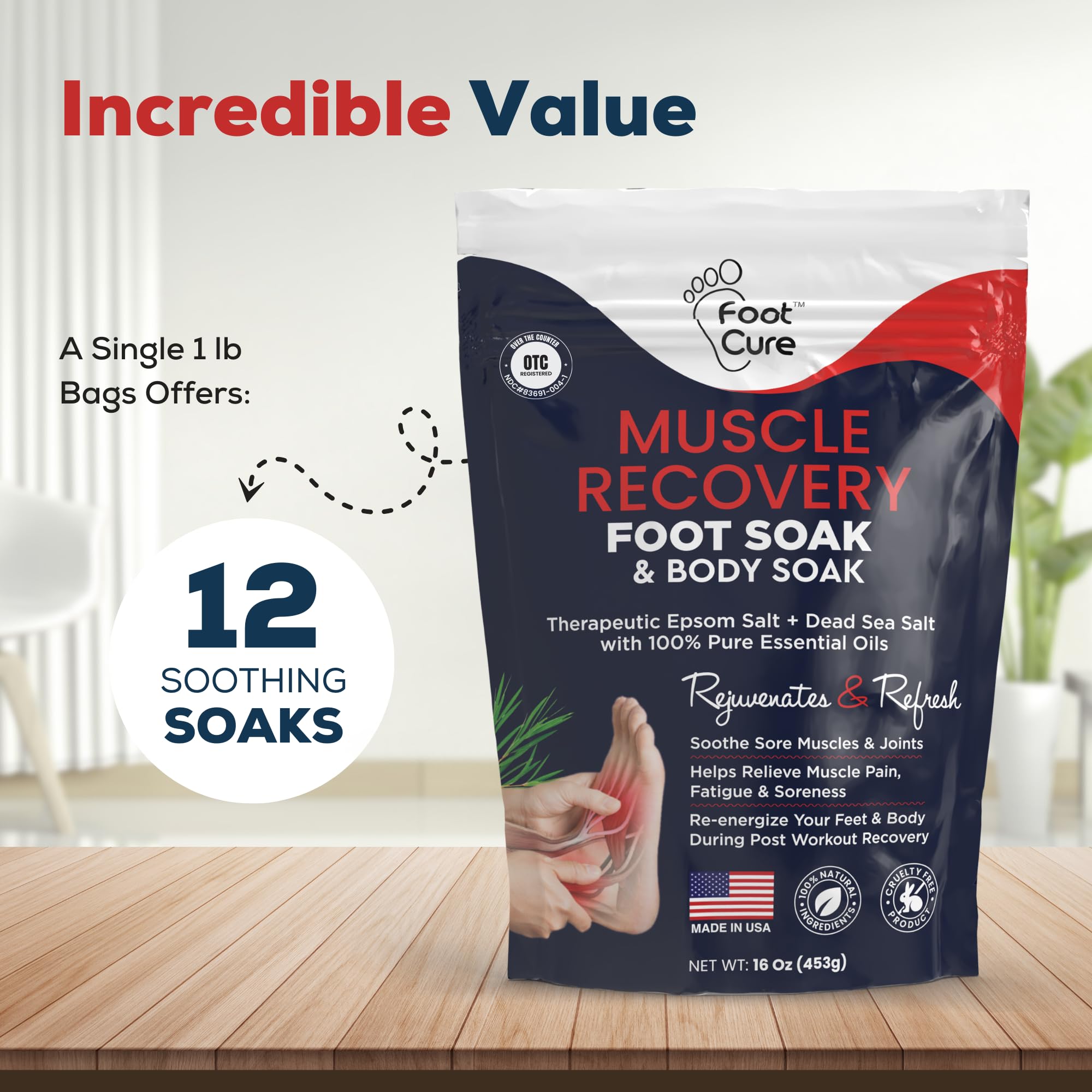 Foot Cure Dead Sea salts lavender oil blend promotes peaceful relaxation.