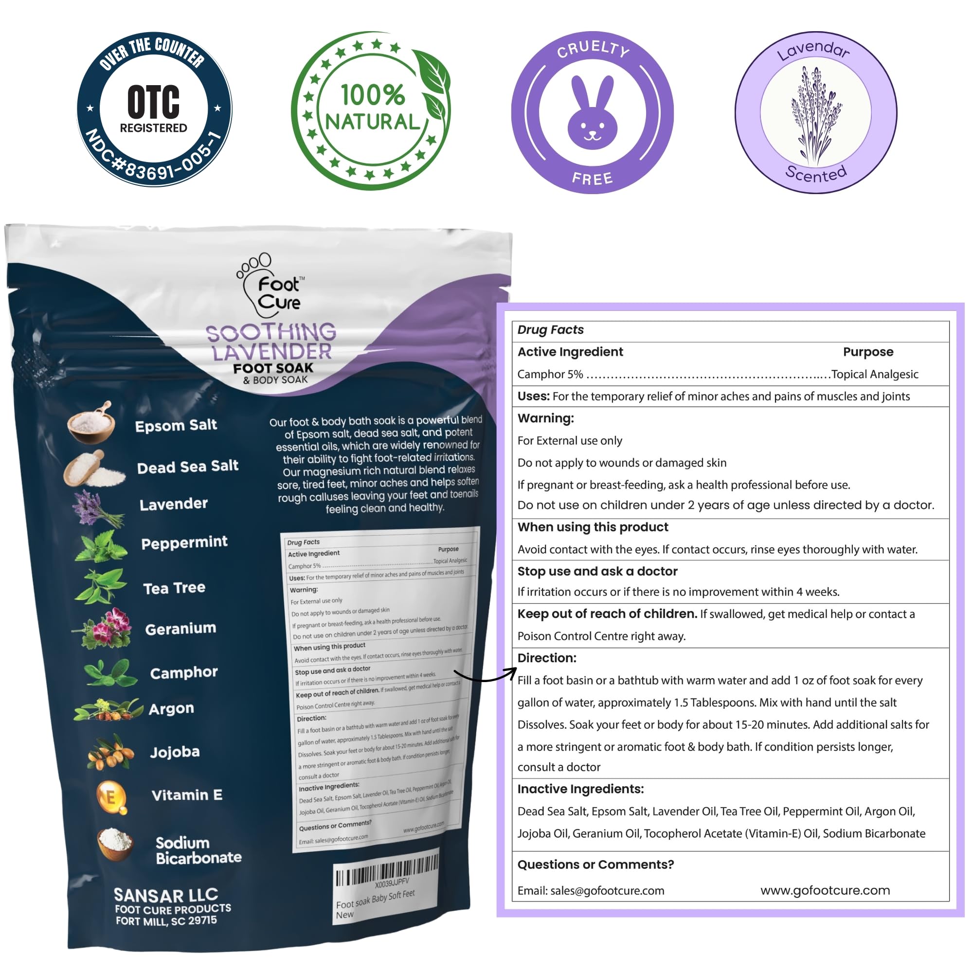 Foot Cure epsom salts pour highlights spa aromatherapy and soothing soak