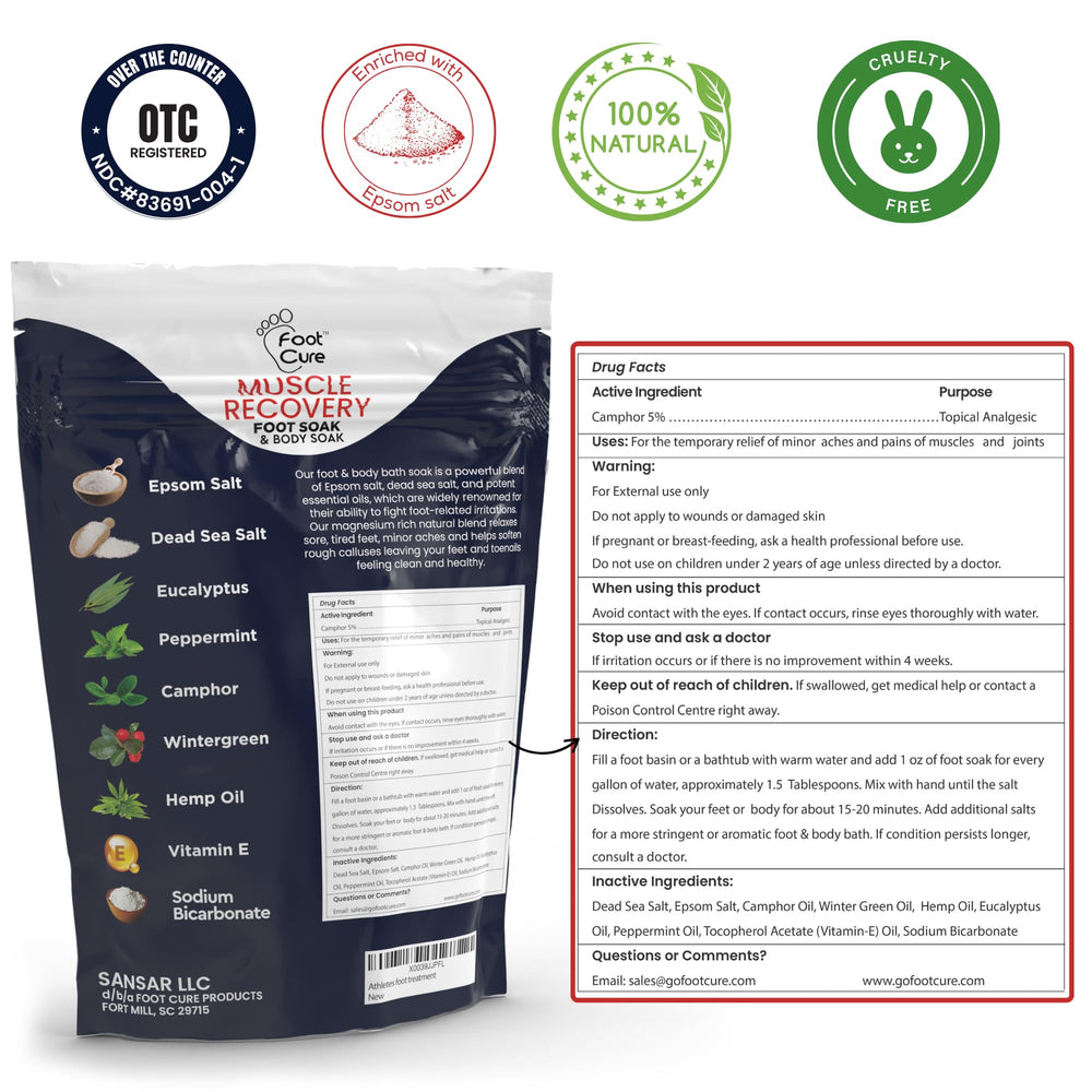 Foot Cure Foot Soak with Epsom salts lavender bath for soothing feet.