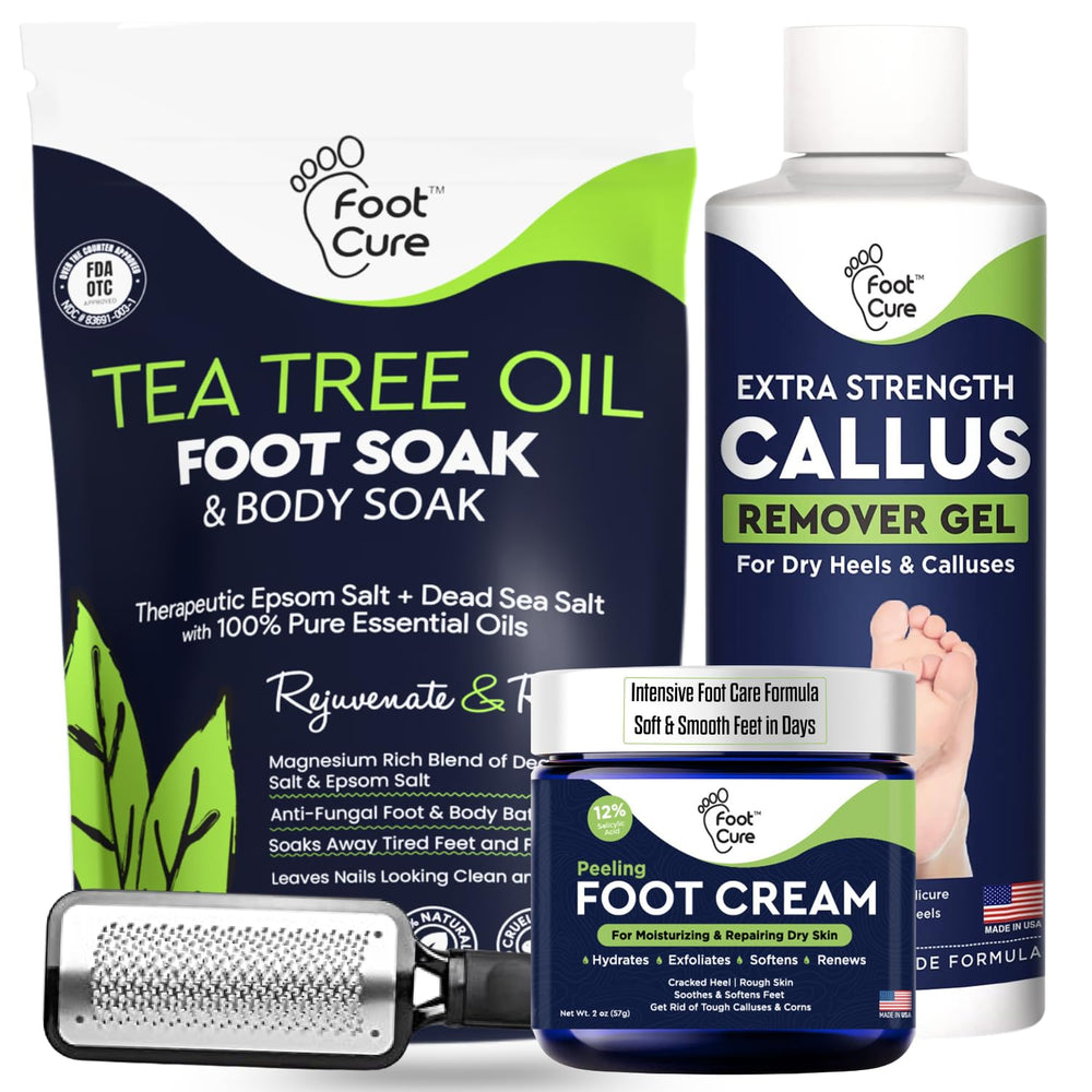 FOOT CURE pedicure set box shows complete home foot care kit for easy self-care.