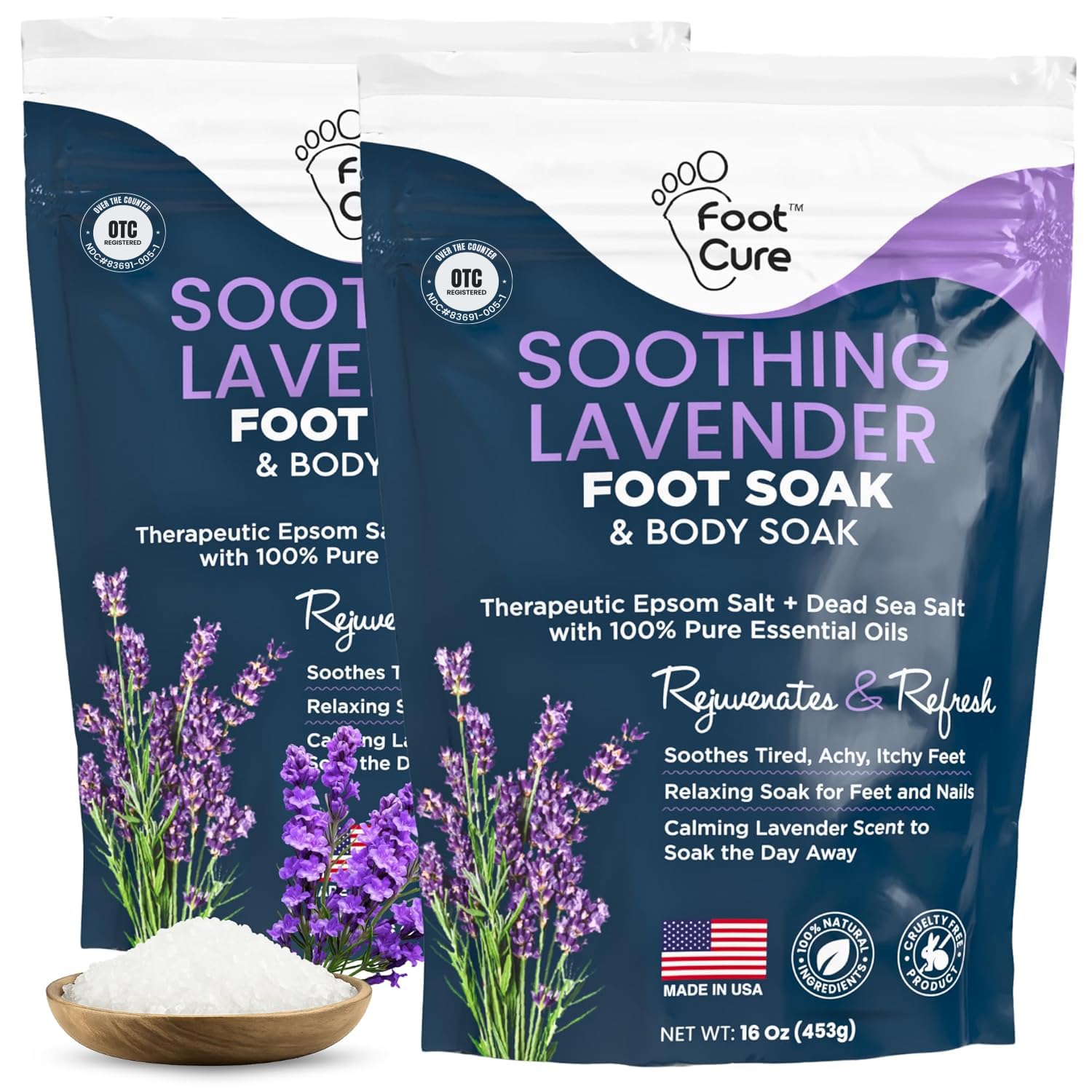 FOOT CURE soothing lavender foot soak pack-2 offers at-home spa comfort.