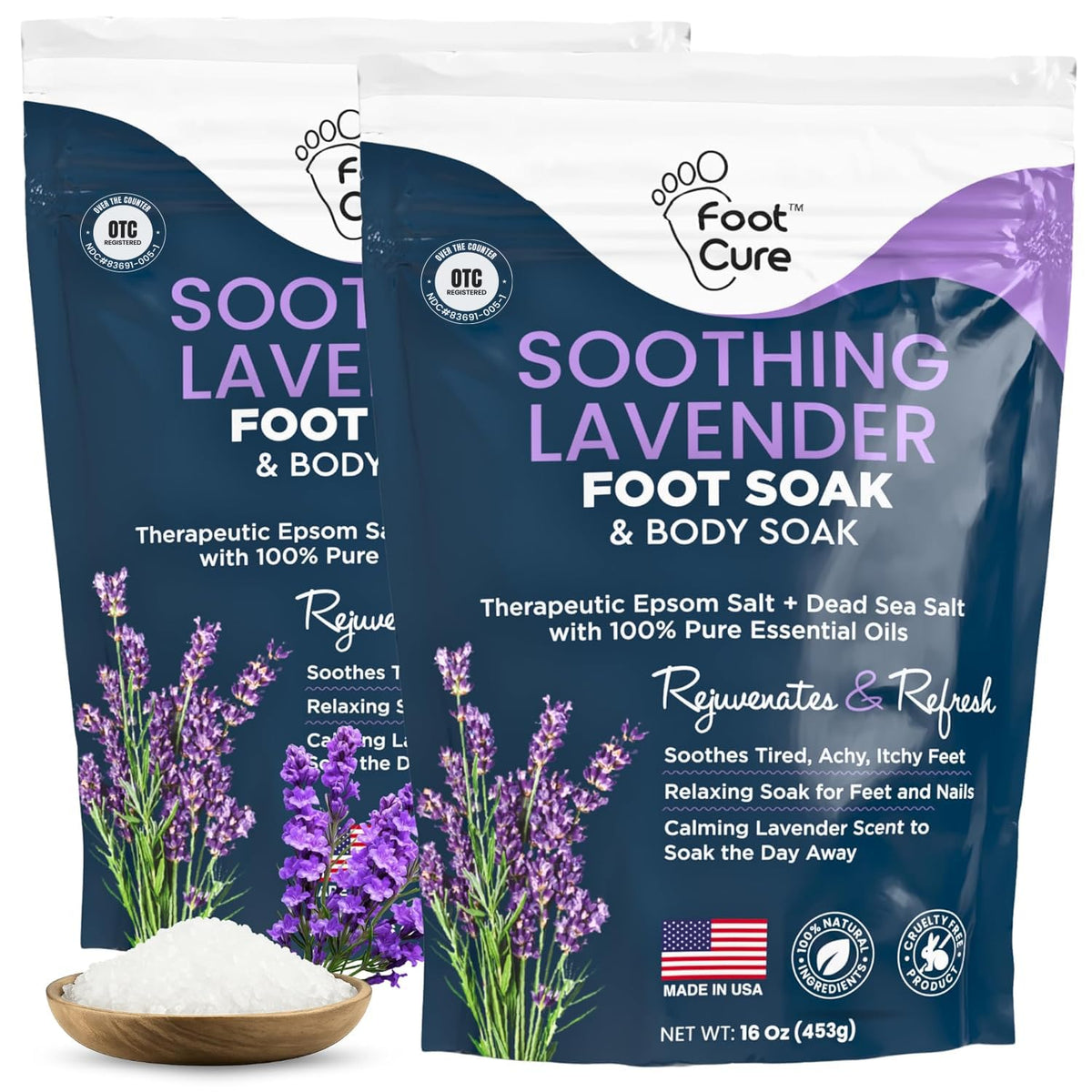 FOOT CURE soothing lavender foot soak pack-2 offers at-home spa comfort.