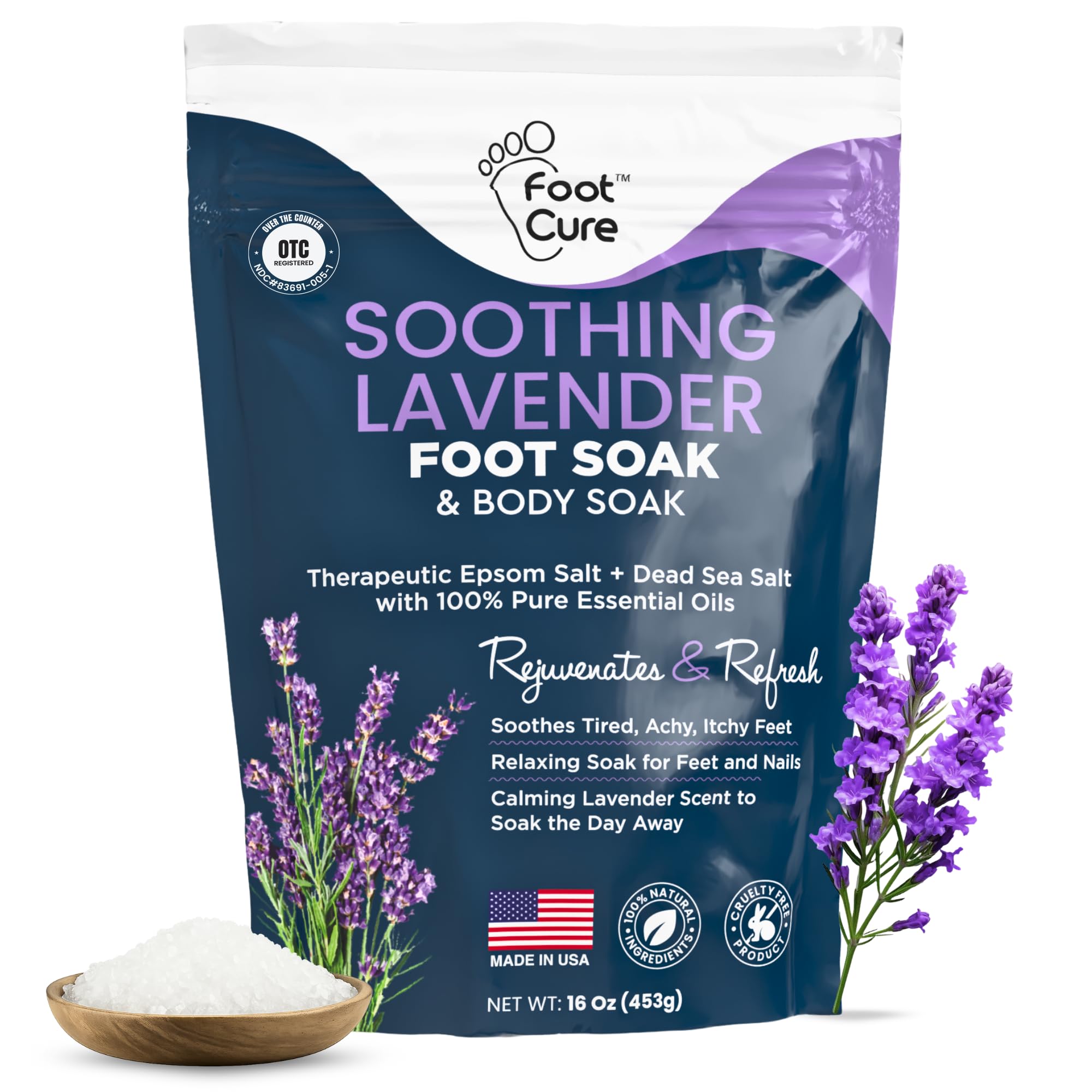 Foot Cure soothing lavender foot spa bath relaxes tired feet.