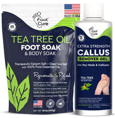 Foot Cure Tea Tree Foot Soak bottle for relaxing spa-like foot care.