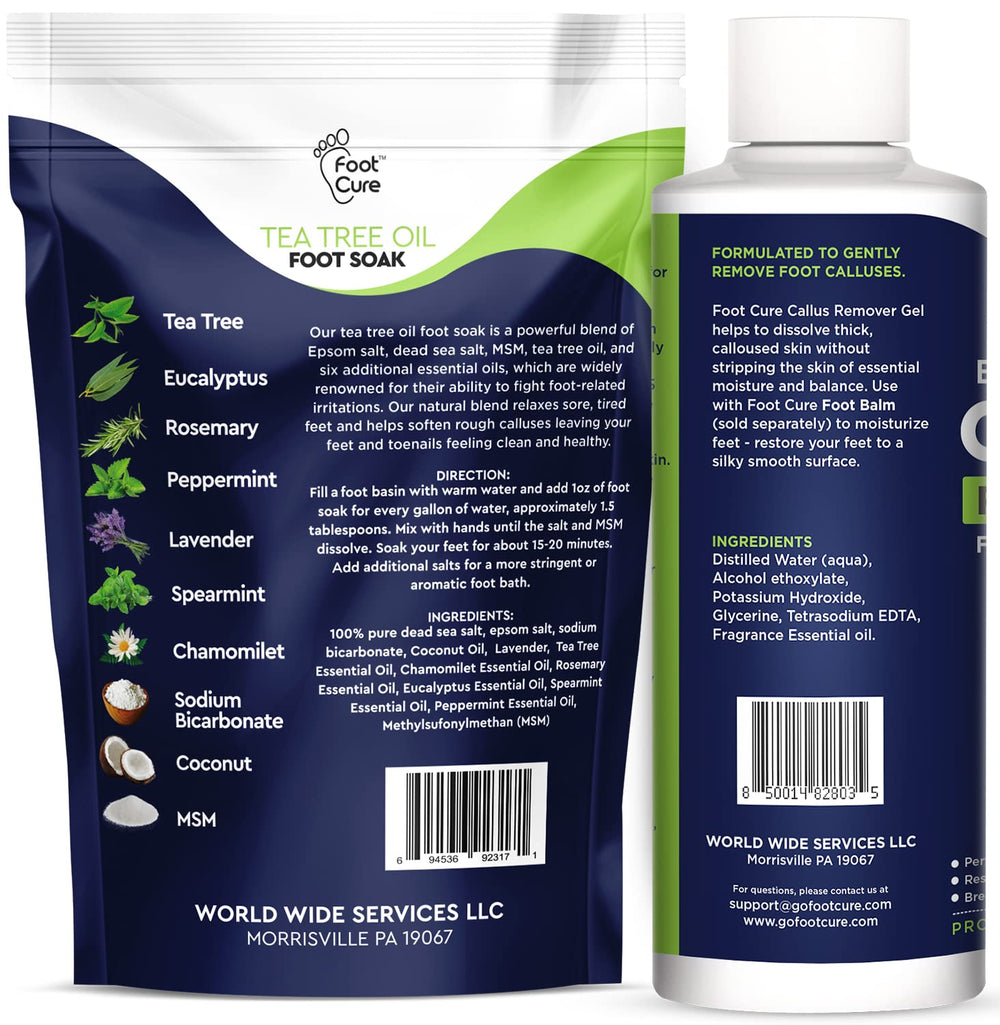 Foot Cure Tea Tree Foot Soak salts container for hydrating foot care.