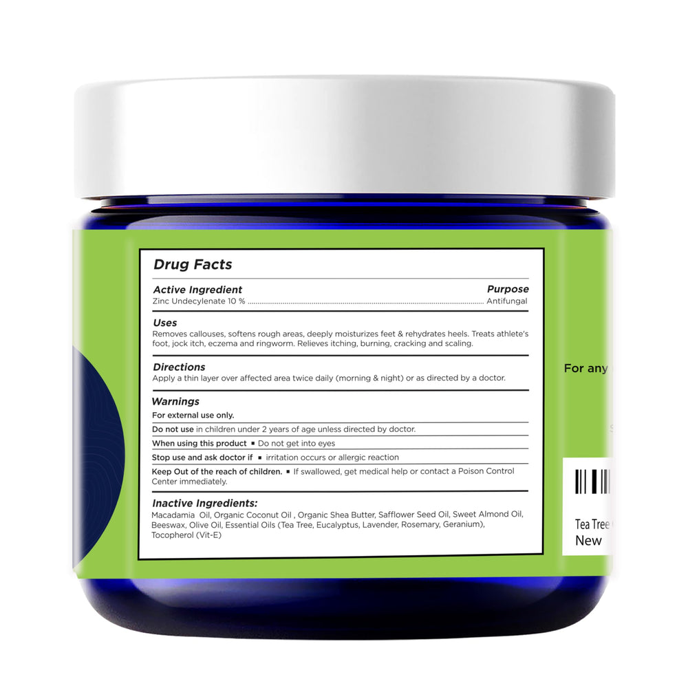 FOOT CURE Tea Tree Oil Balm application on dry feet demonstrating hydration.