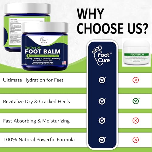 FOOT CURE Tea Tree Oil Balm product shown in a lifestyle setting for daily foot care.