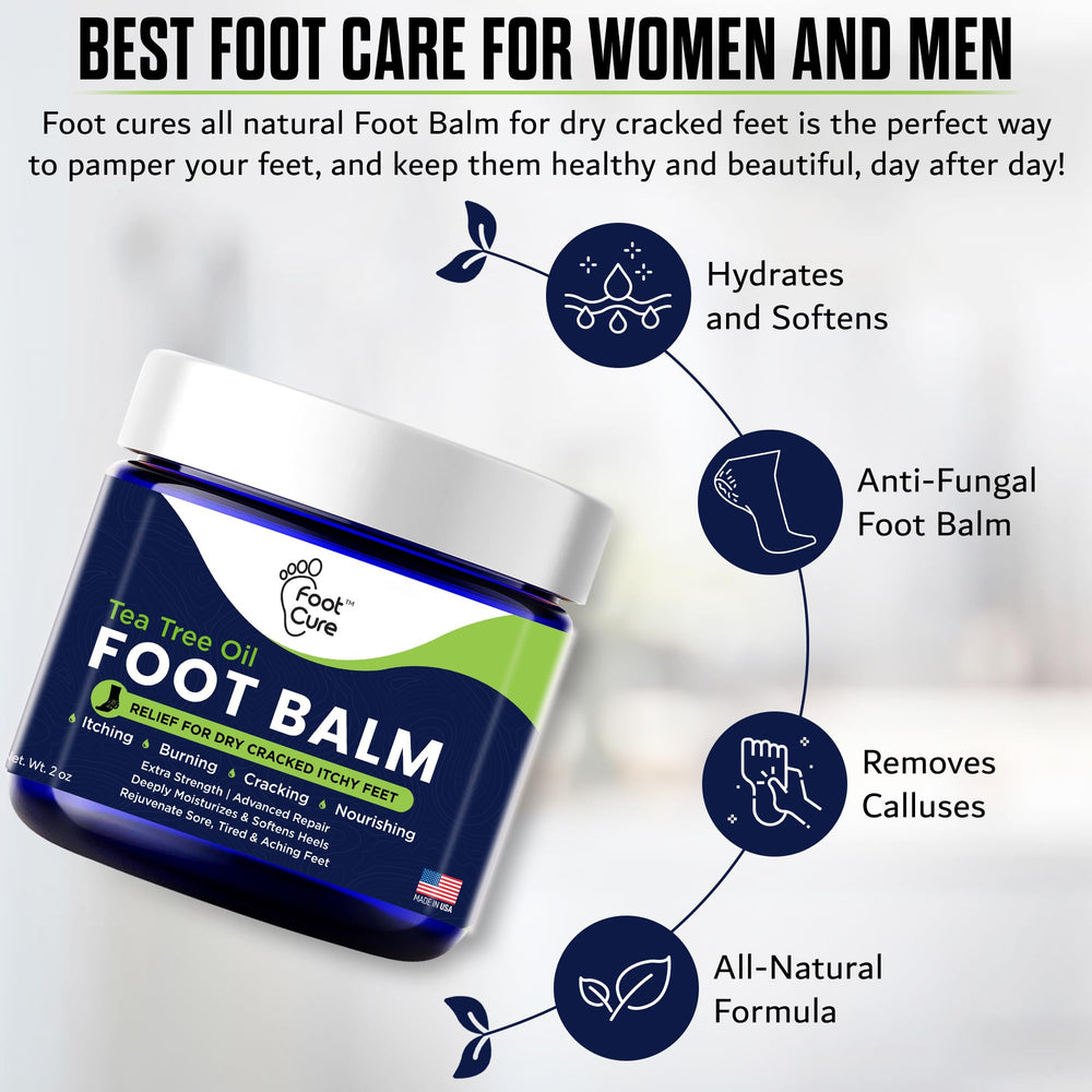 FOOT CURE Tea Tree Oil Balm spa setup and relaxation scene.