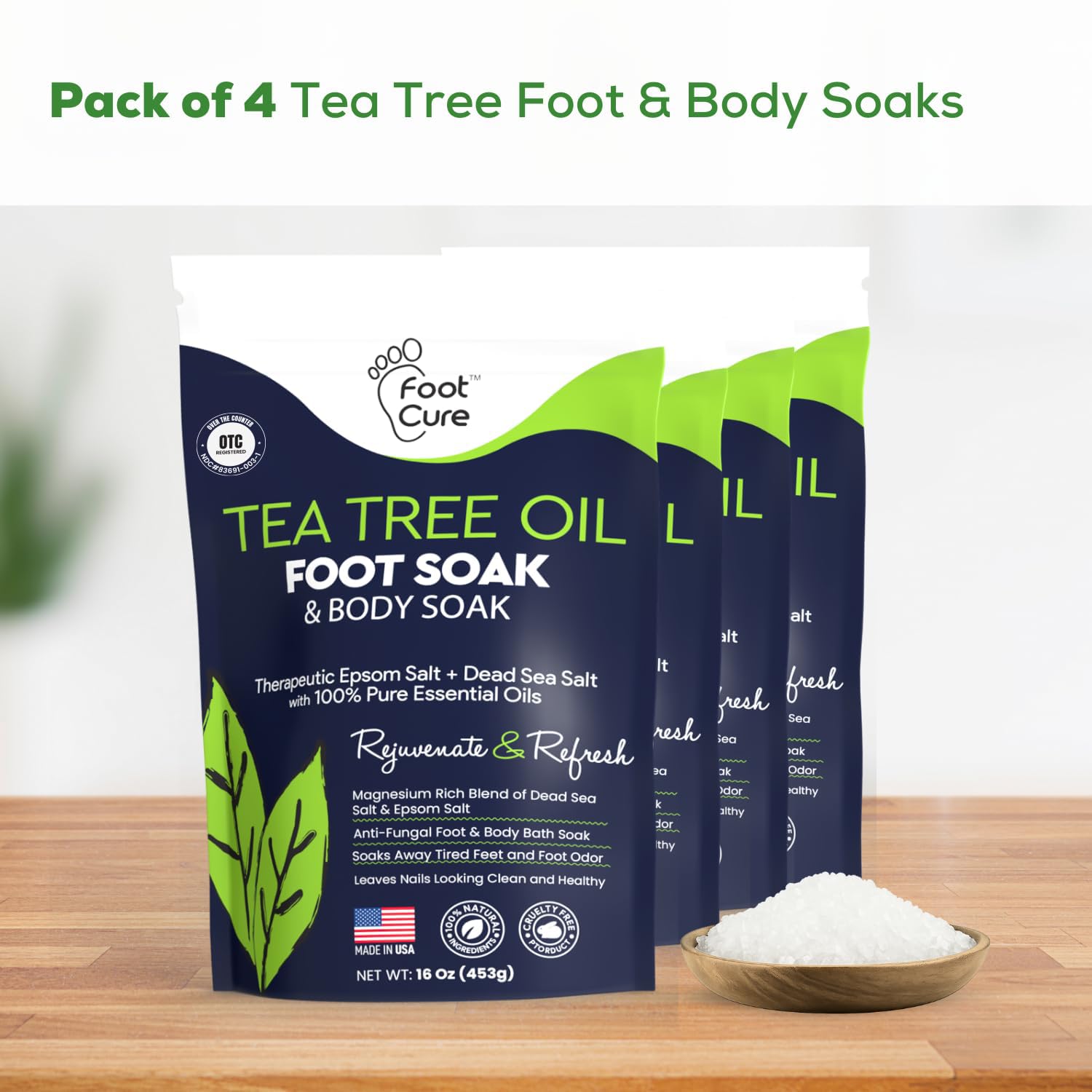 FOOT CURE Tea Tree Oil Foot Soak ingredients closeup showing natural oils