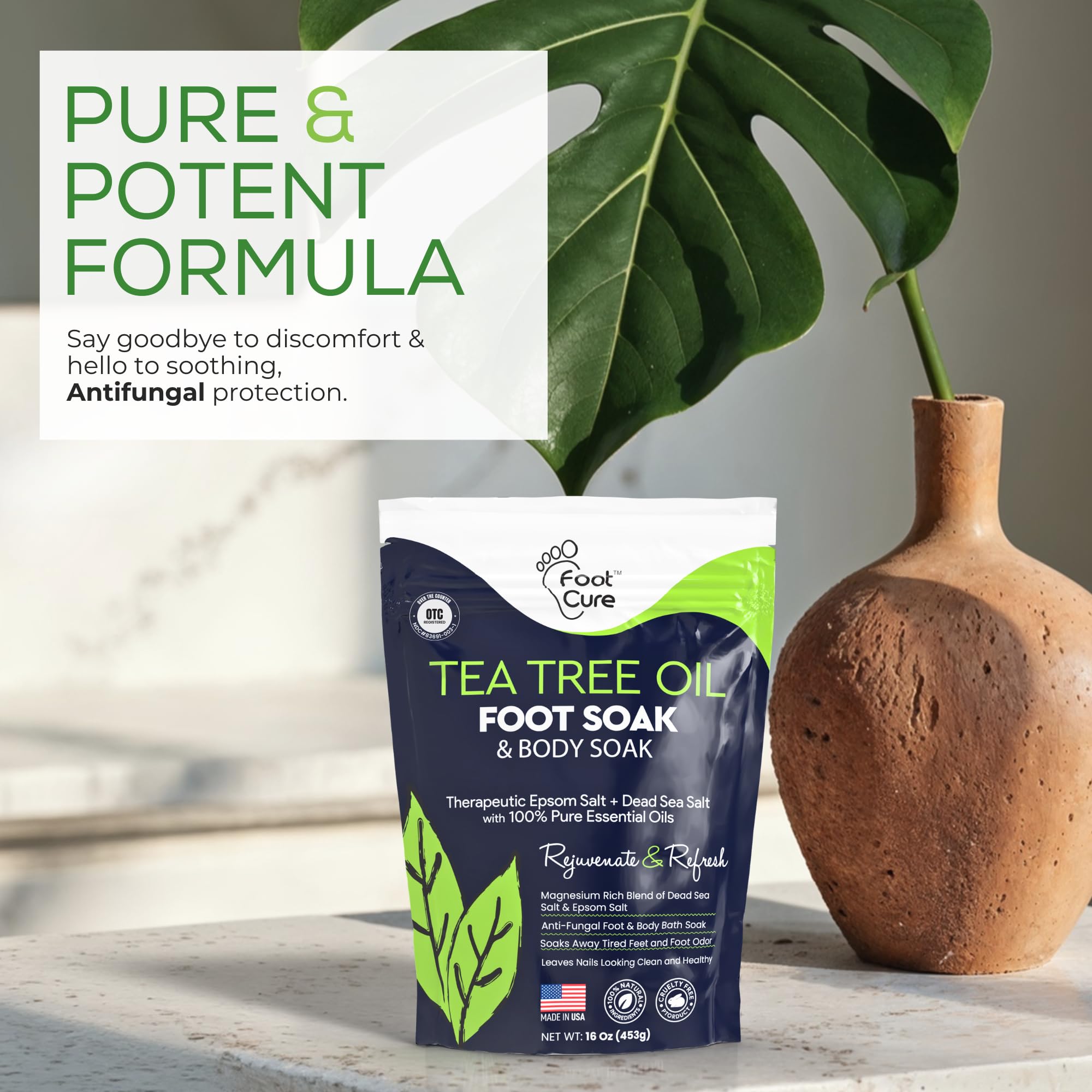 FOOT CURE Tea Tree Oil Foot Soak nail care focus hints at healthier nails.