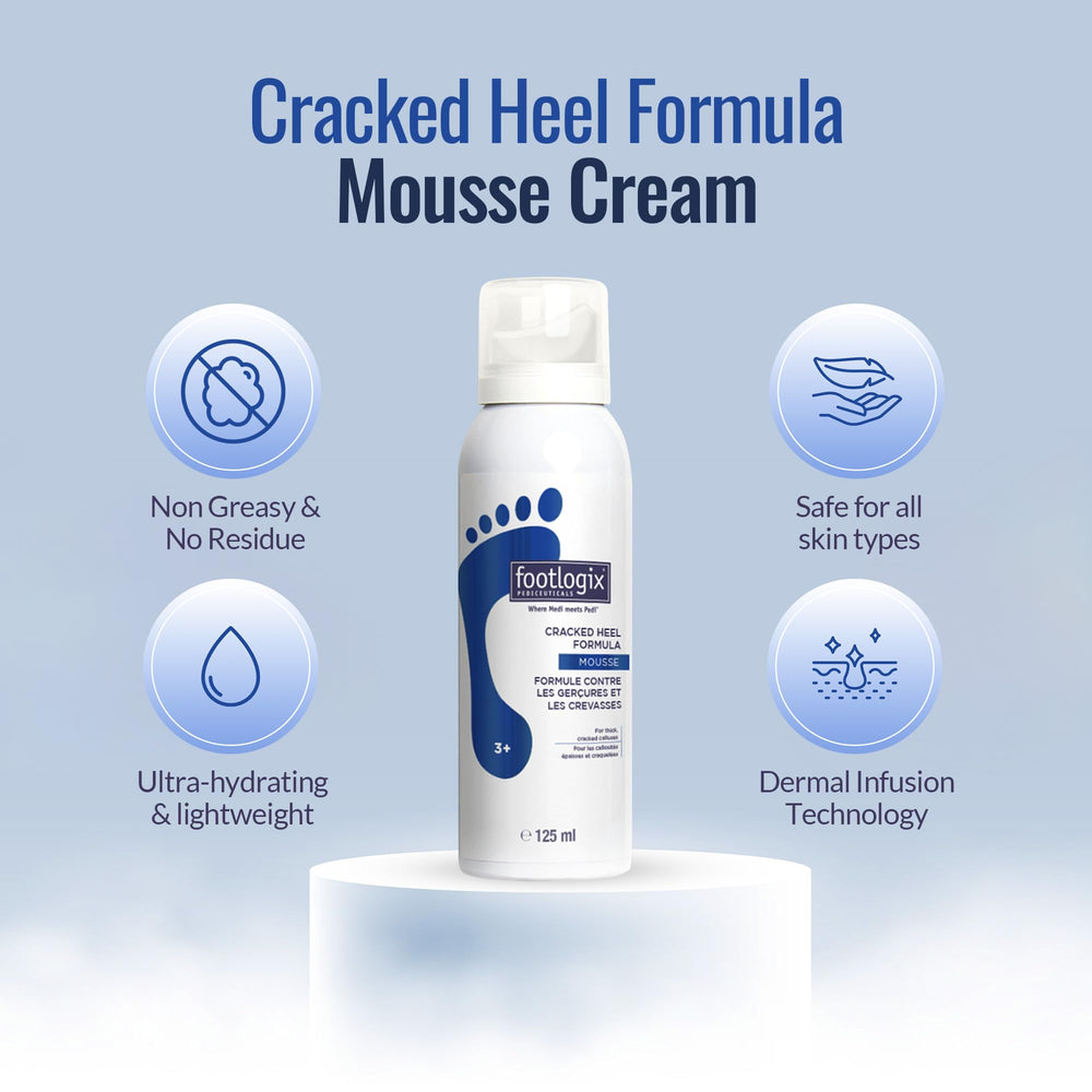 Footlogix Cracked Heel Formula cream swatch shows rich texture for deeply dry heels