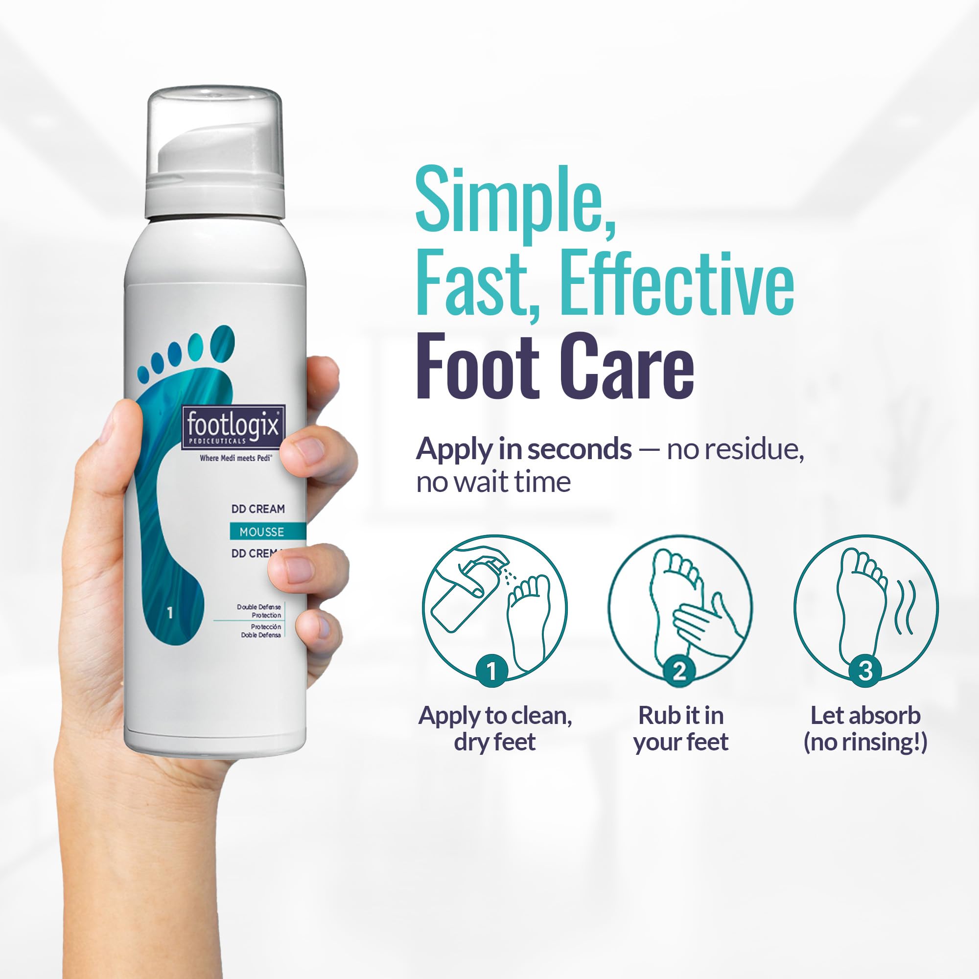 Fragrance-free Footlogix DD Cream Mousse option for sensitive feet.