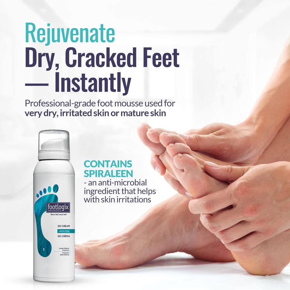 Nightcare routine with Footlogix DD Cream Mousse for hydrated feet overnight.