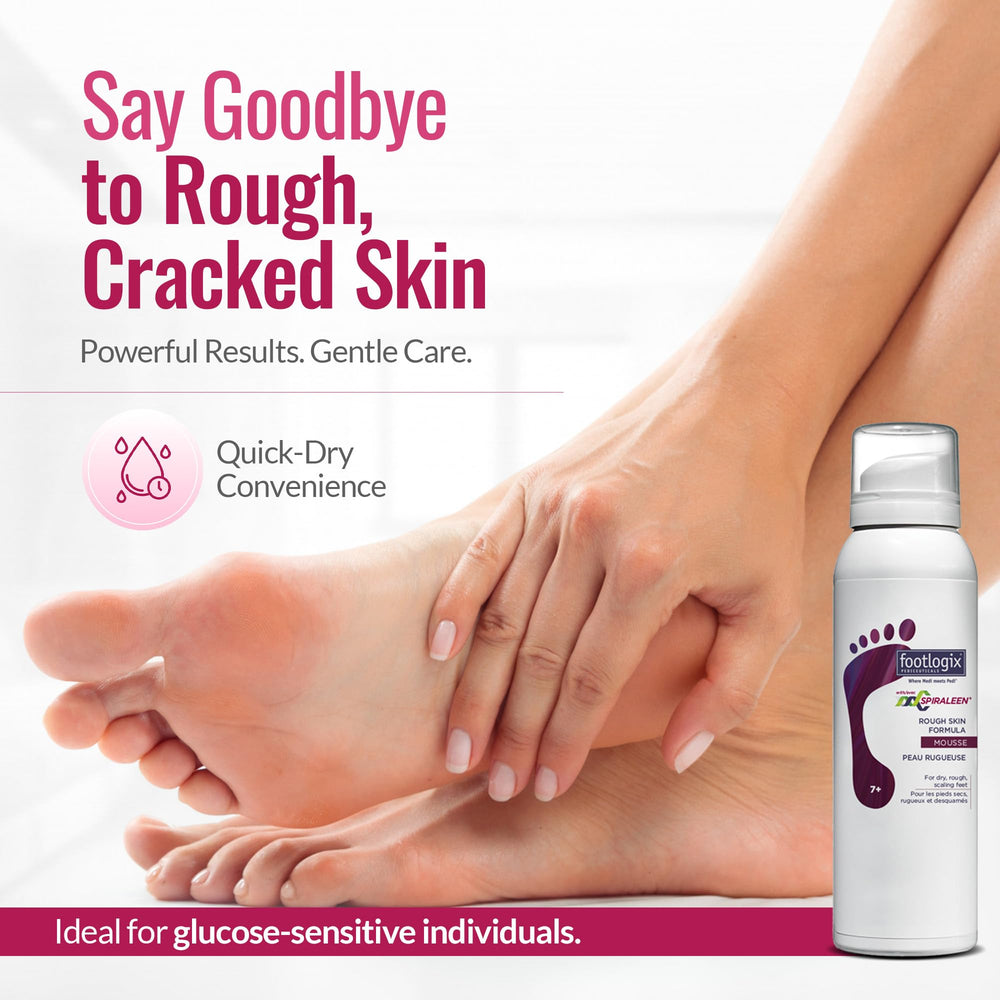 Footlogix Rough Skin Formula application on feet demonstrates smooth coverage