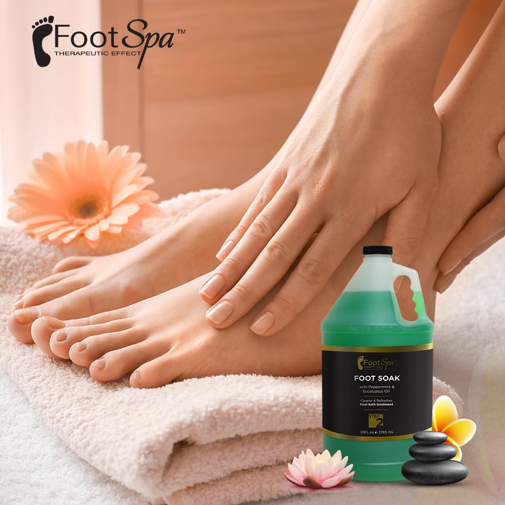 FootSpa Foot Soak gallon label shows bulk refill convenience.