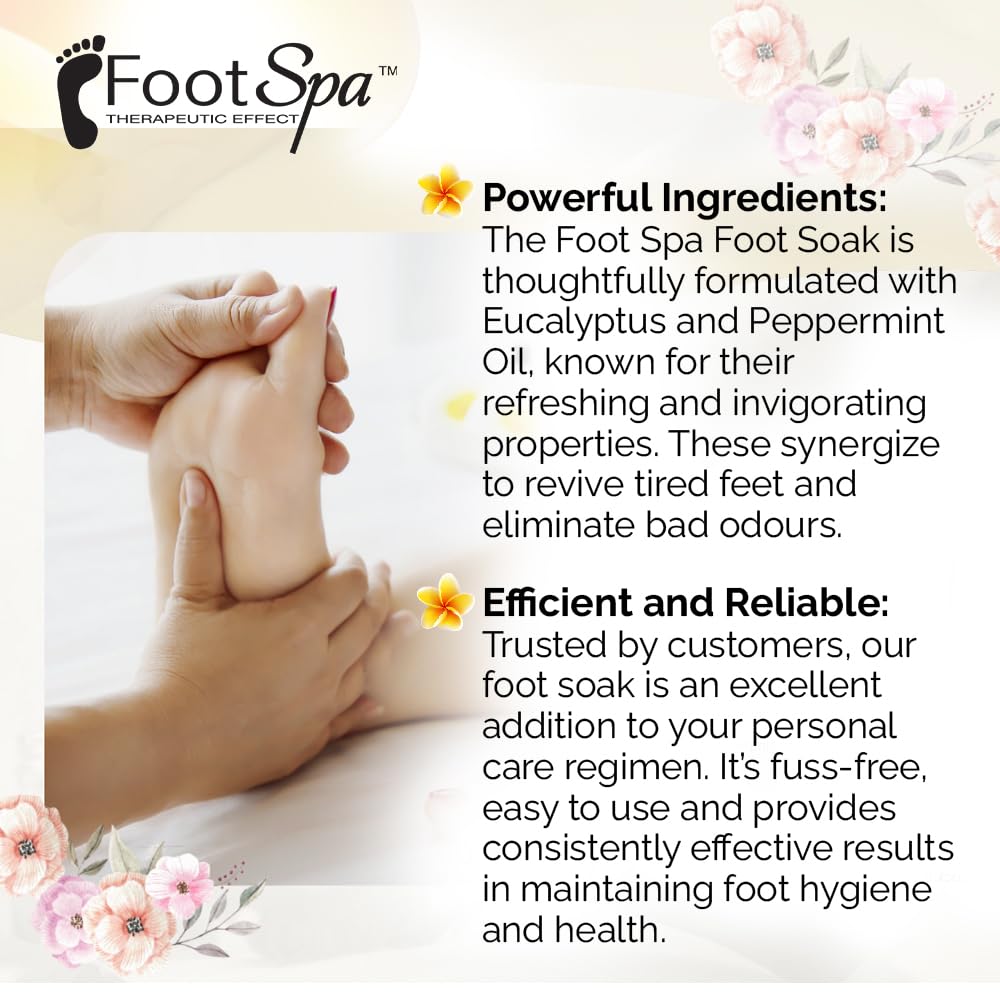 FootSpa Foot Soak with eucalyptus and peppermint oils for refreshing aroma.