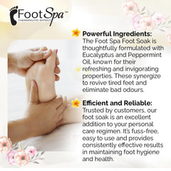FootSpa Foot Soak with eucalyptus and peppermint oils for refreshing aroma.