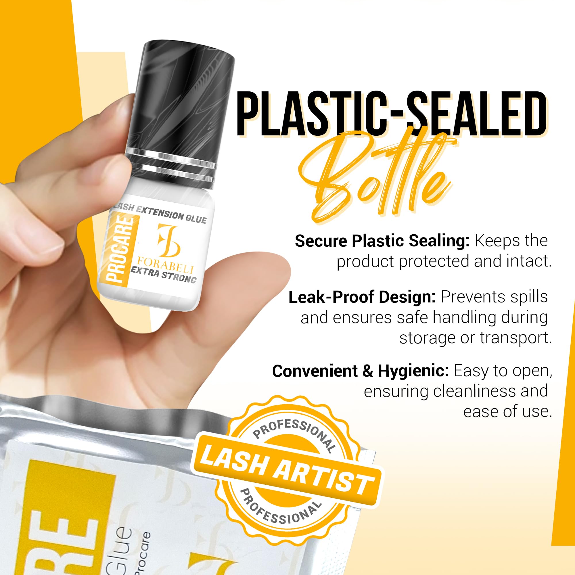 Forabeli Pro Care 8-week retention glue on lash tray demonstrates secure bonding.