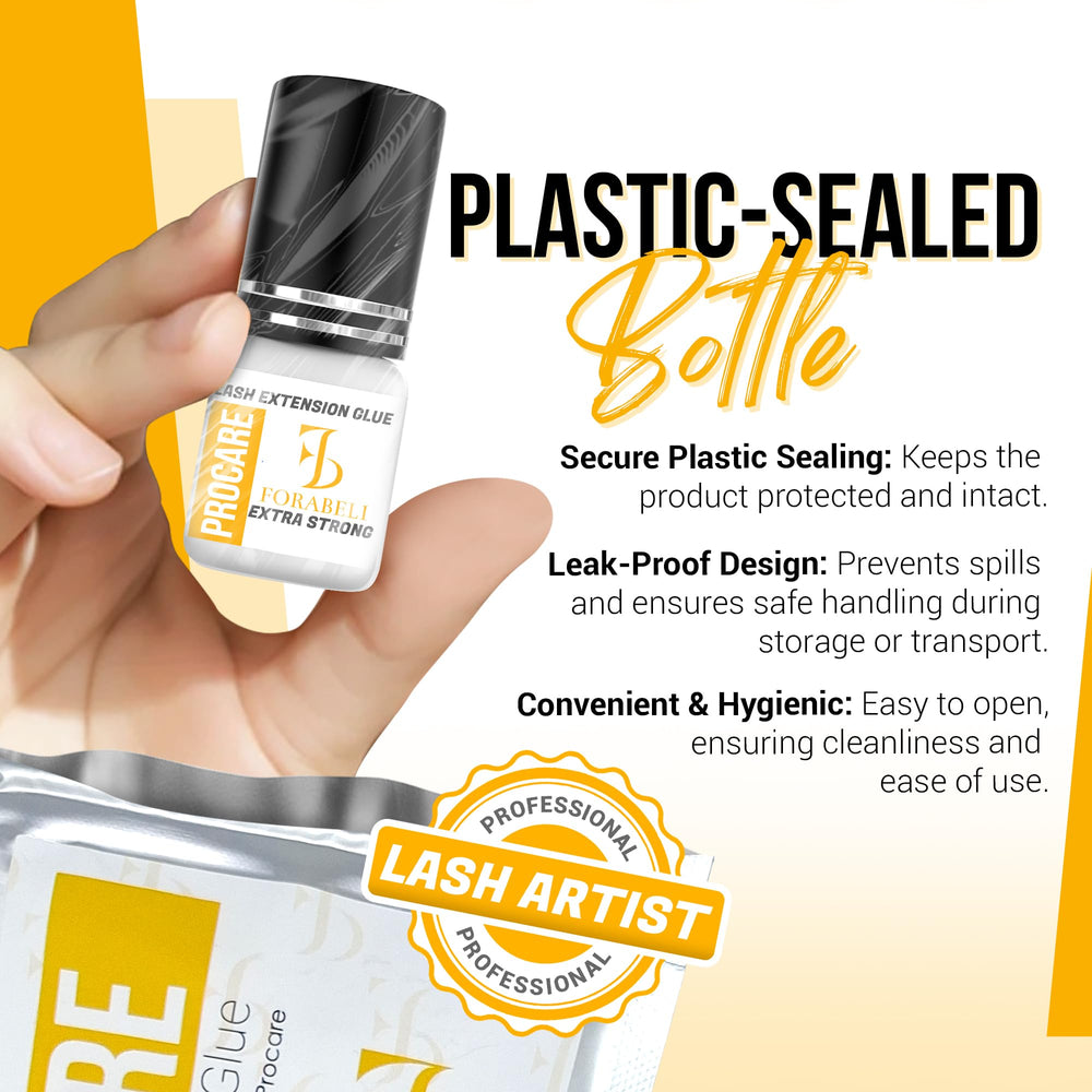 Forabeli Pro Care 8-week retention glue on lash tray demonstrates secure bonding.