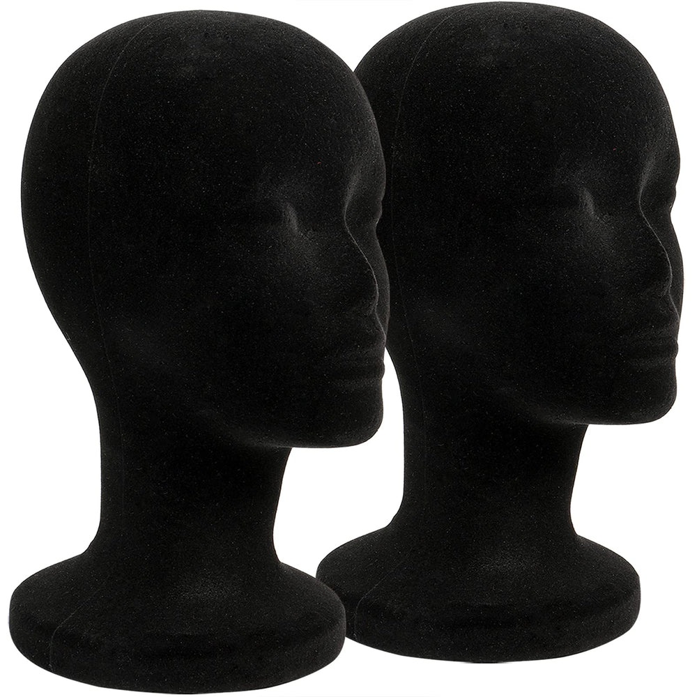 Foraineam 2-pack black foam mannequin head for wig and accessory display.
