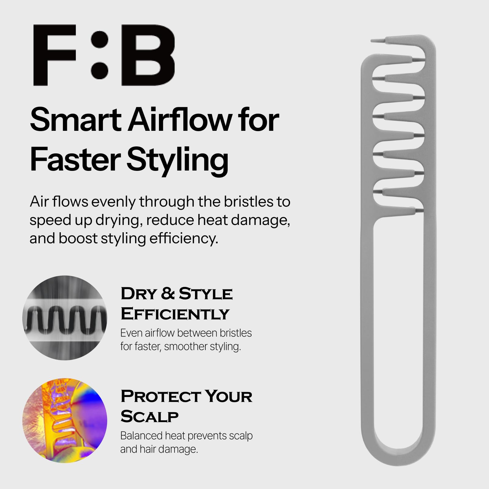 FORBEAUT Shadow Hair Brush back view emphasizes curved shape for scalp comfort and control.