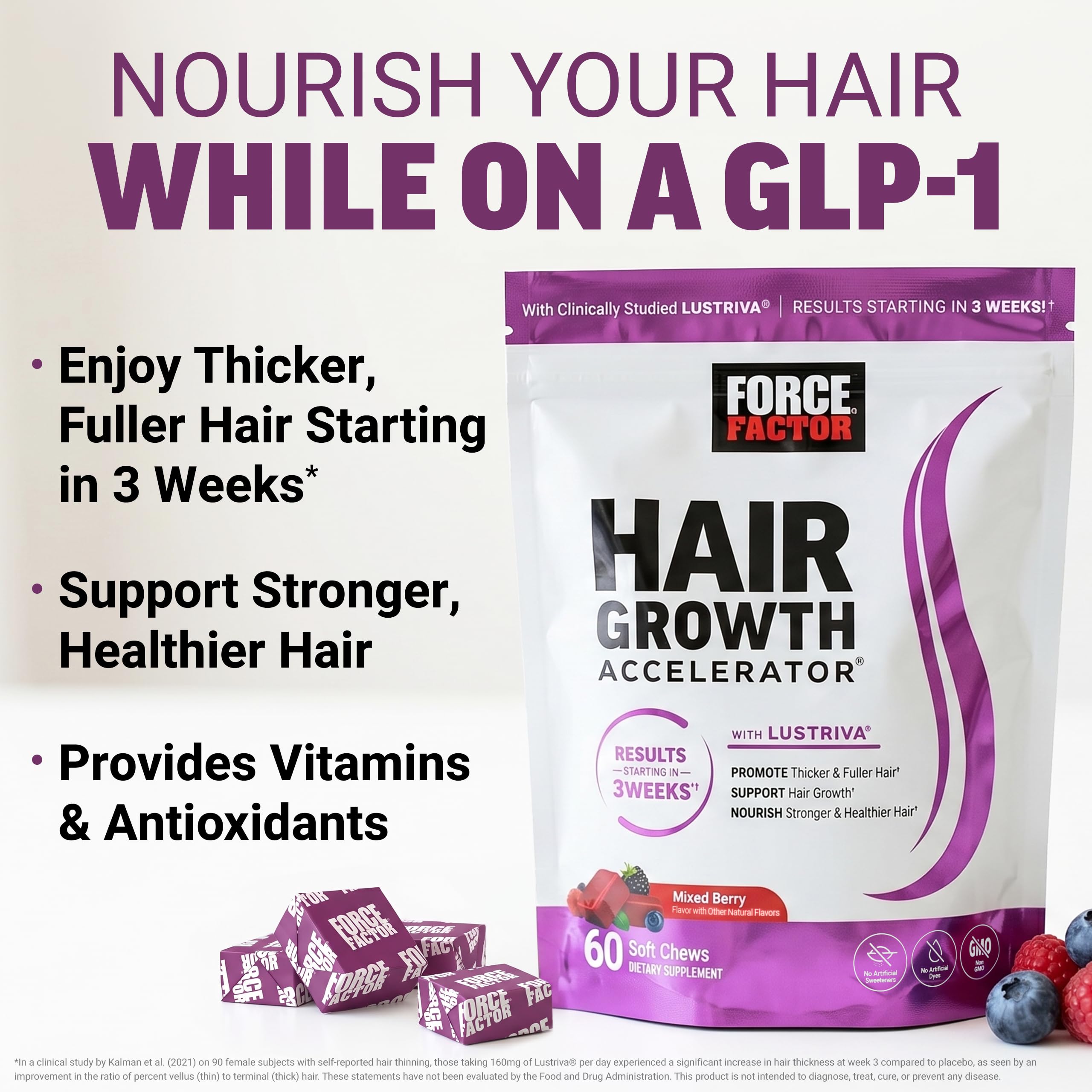 Force Factor chew held in hand demonstrating portable portion size