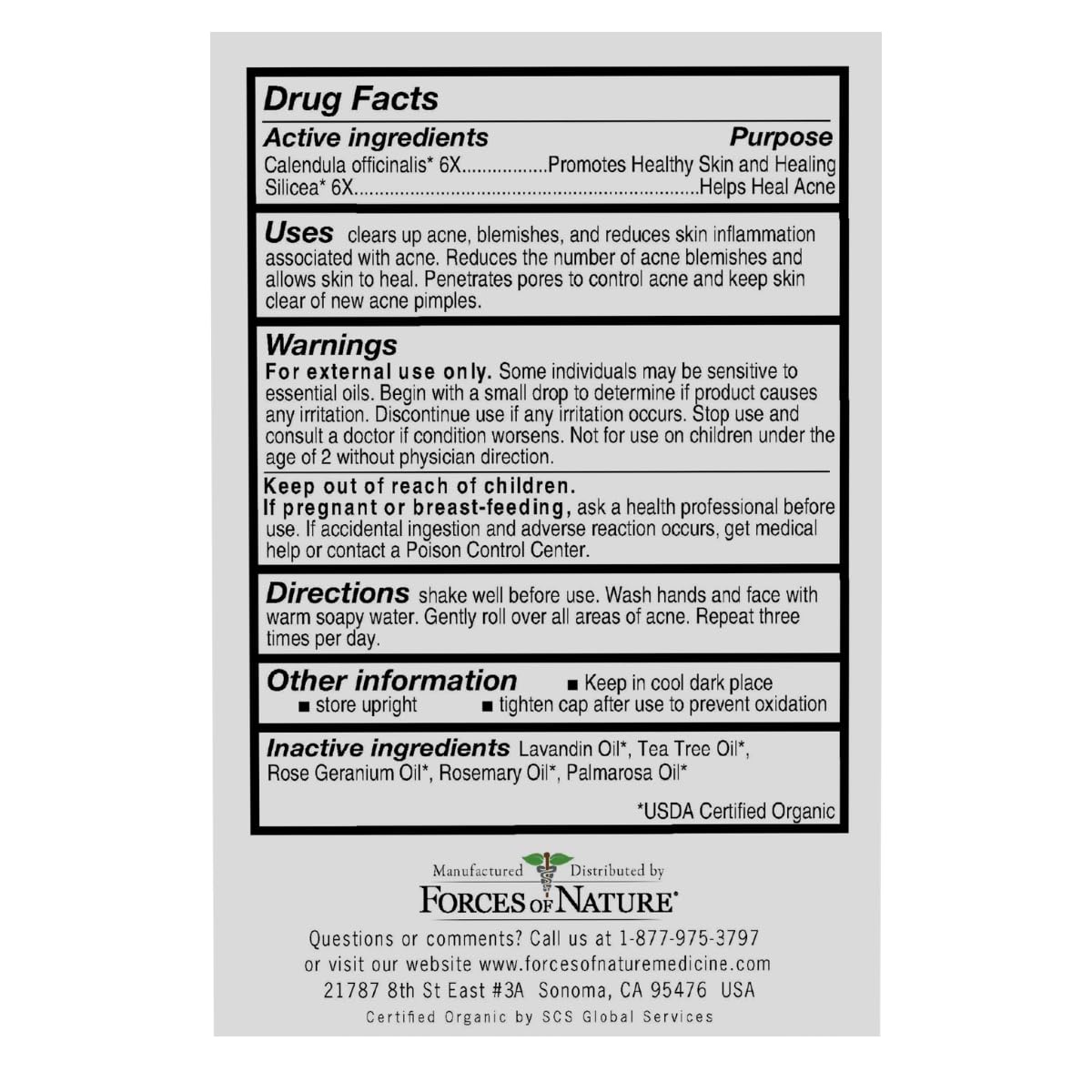 Forces of Nature acne-rollerball closeup highlights clear, lightweight topical formula.