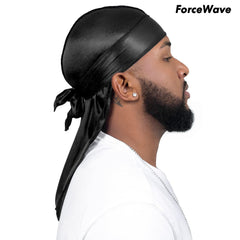 ForceWave durag long tail in black, suitable for women and men.