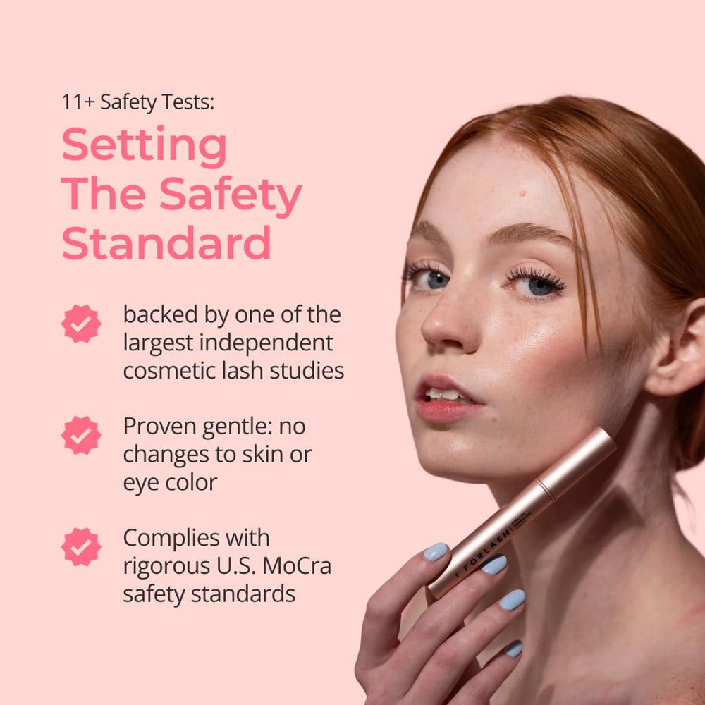 ForChics eyelash serum packaging shows dermatologist-tested seal.
