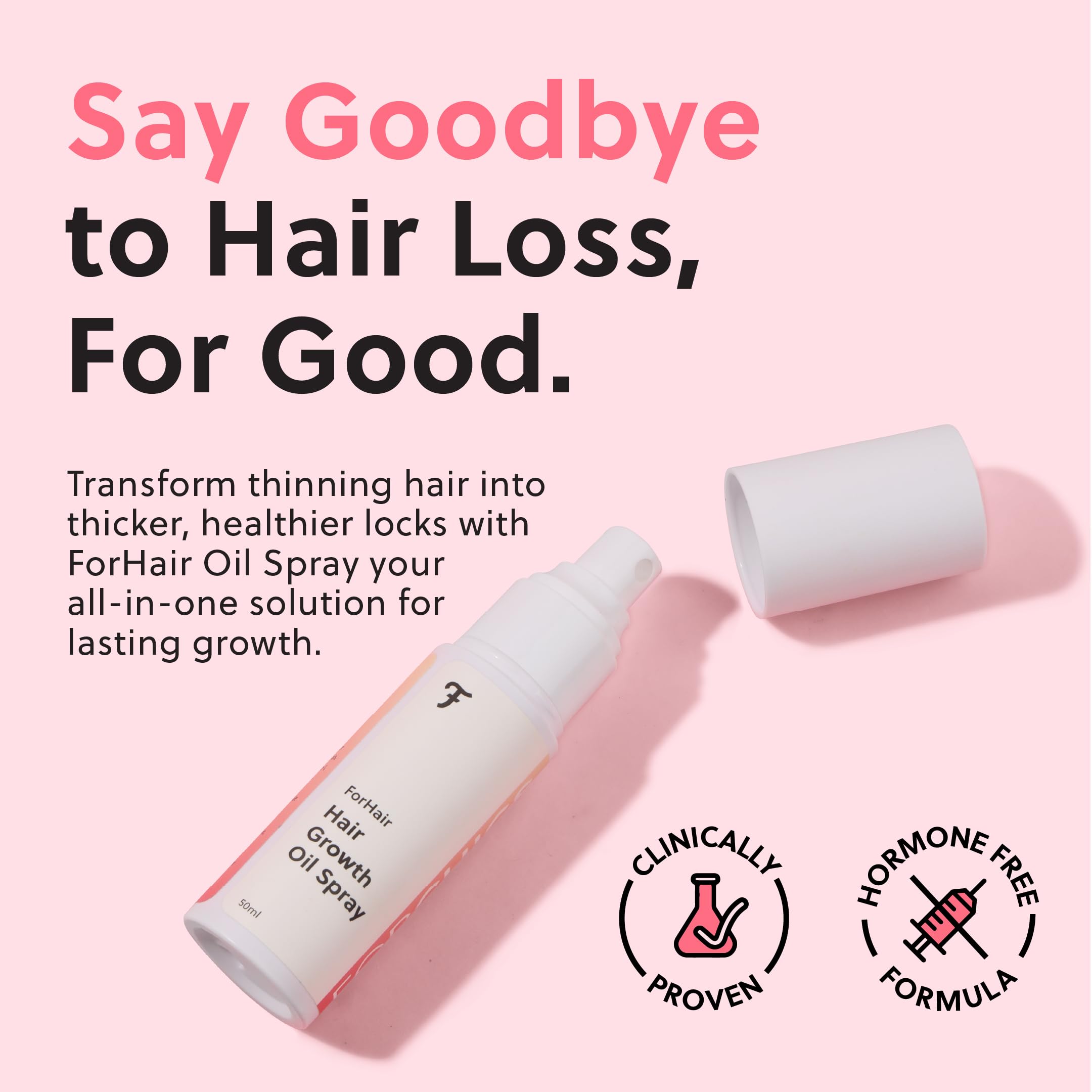 ForChics Hair Growth Serum spray-application demonstrates quick 2-3 sprays for scalp refresh
