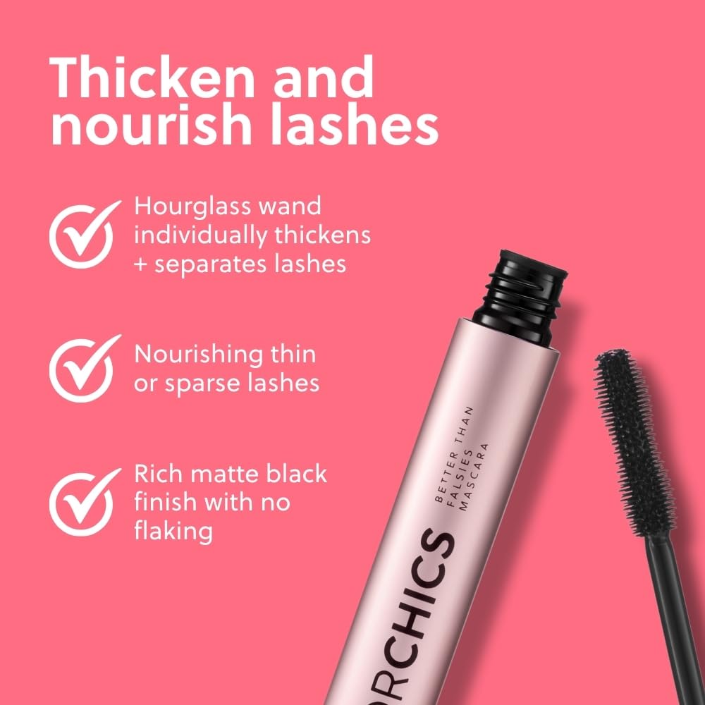 ForChics Nourishing Mascara lash-definition showcases dramatic volume with a rich black finish.
