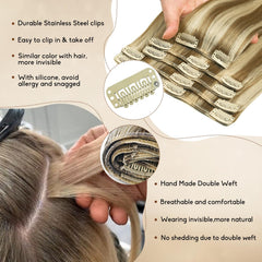 Forede clip-ins in use on model for quick home styling