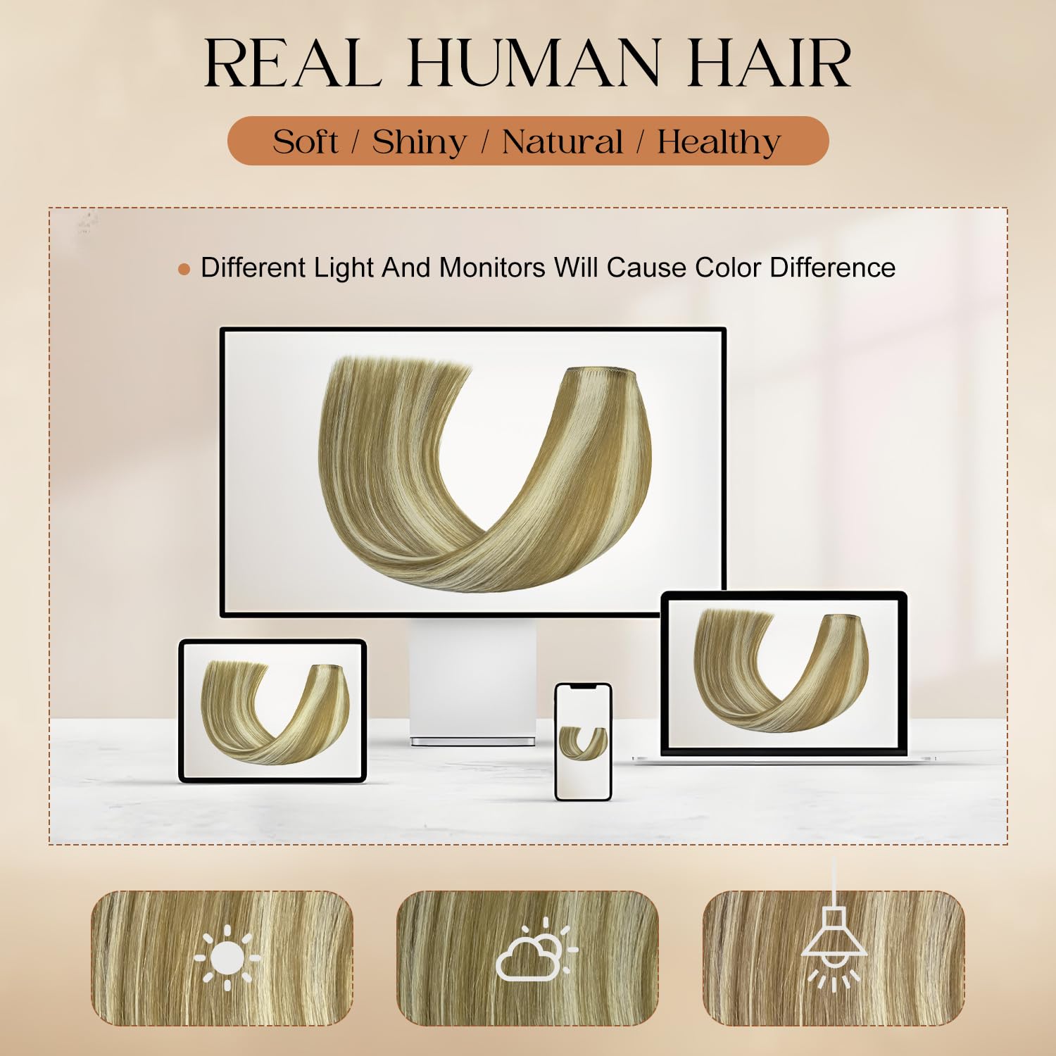 Forede full-head look with multiple wefts blended for natural volume