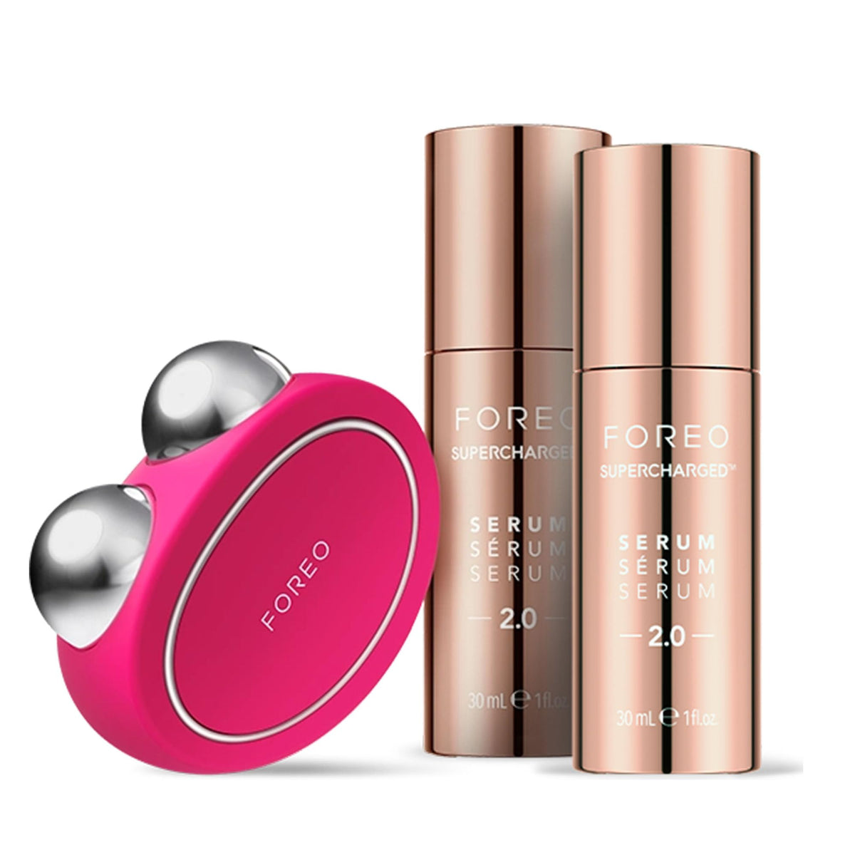 FOREO Bear device front view highlights compact microcurrent tech for at-home facial toning.