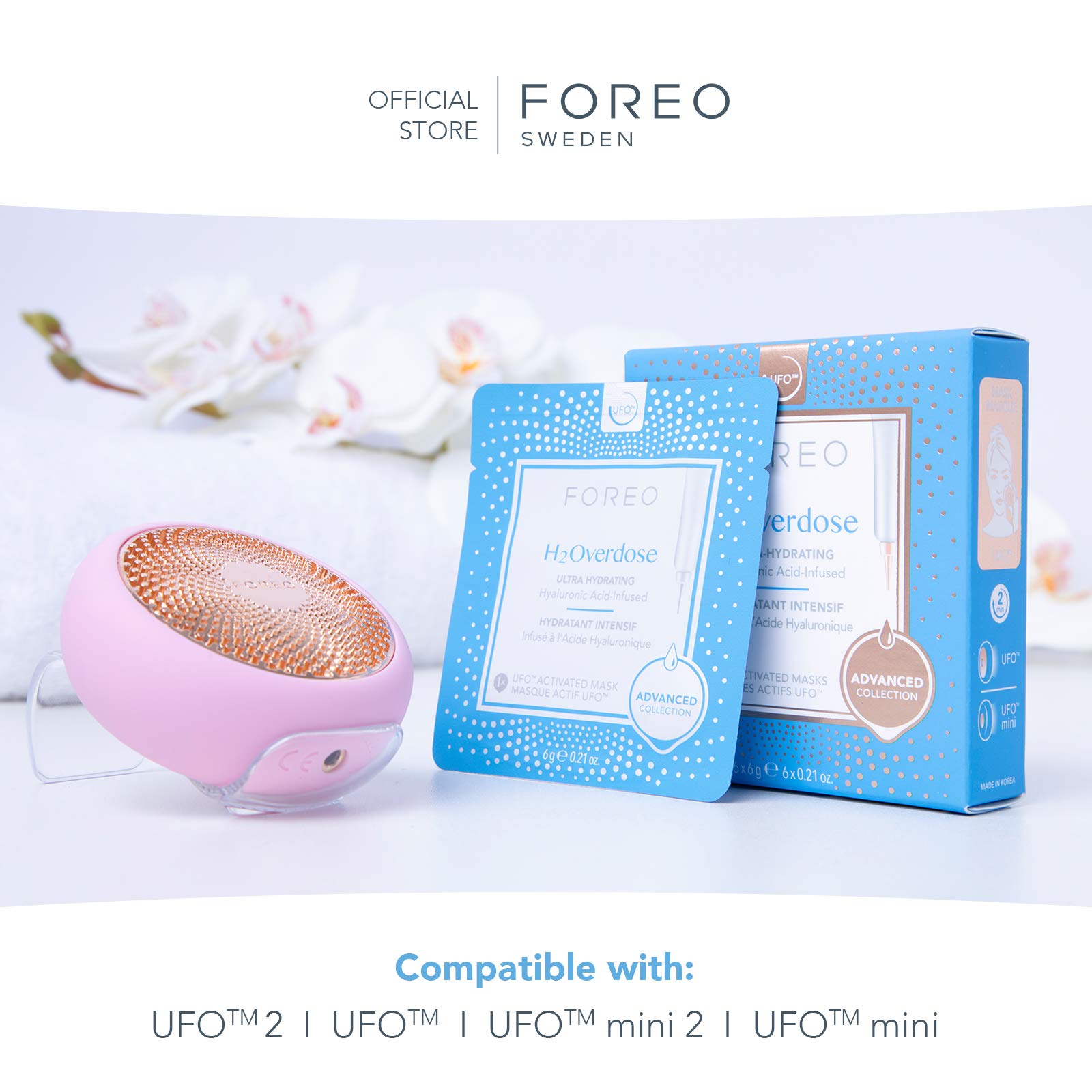FOREO H2Overdose six-piece pack ready for hydration routine