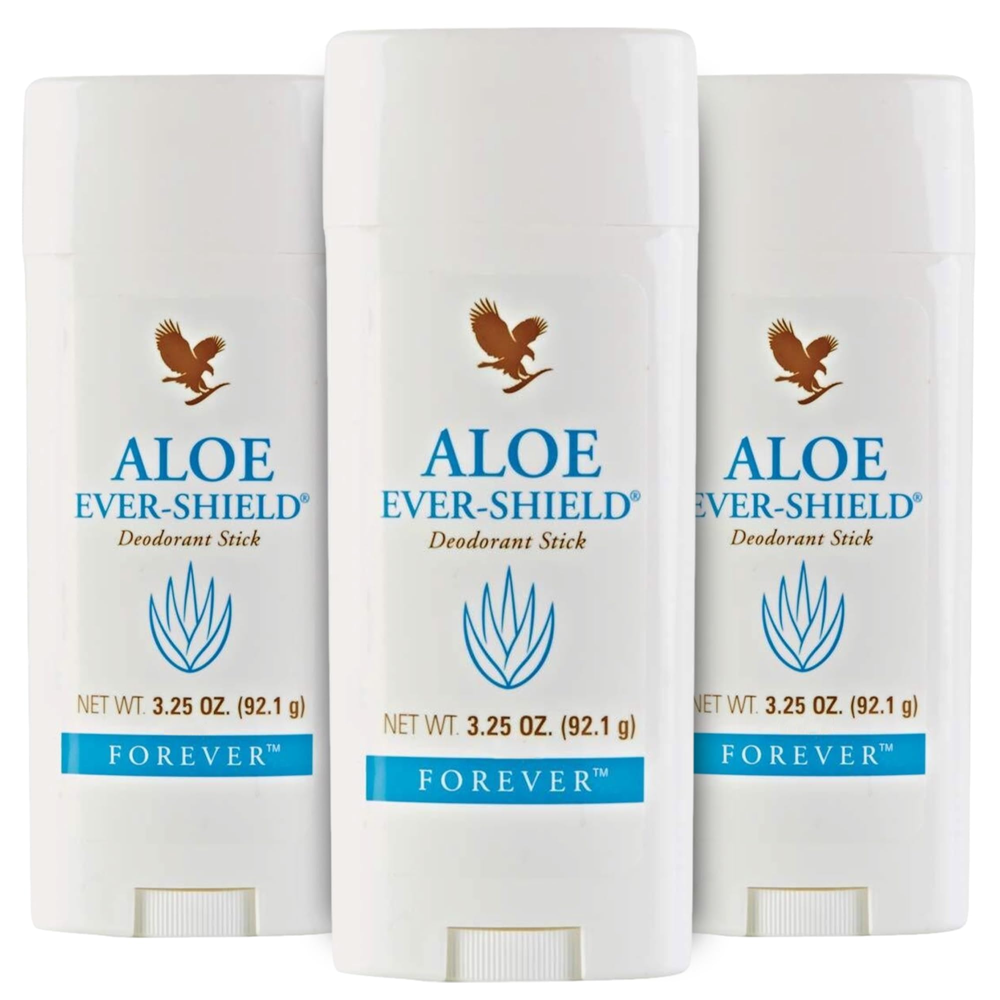 Forever Living Aloe Ever-Shield pack-of-3 deodorant sticks provides aluminum-free odor protection.