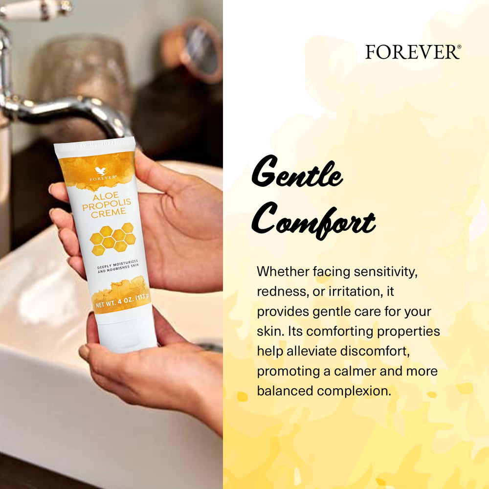 Forever Living Aloe Propolis Creme application routine near hands for easy use.