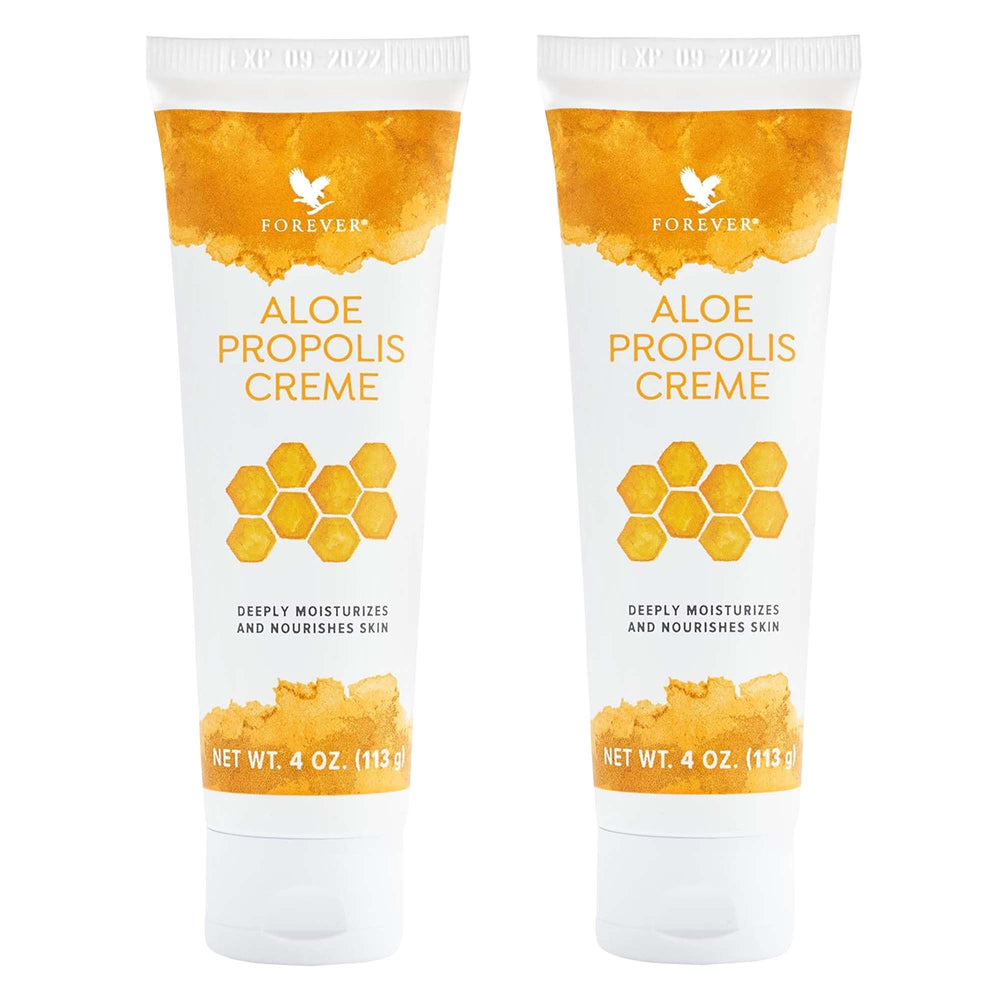 Forever Living Aloe Propolis Creme jar closeup showing rich hydration for dry skin.